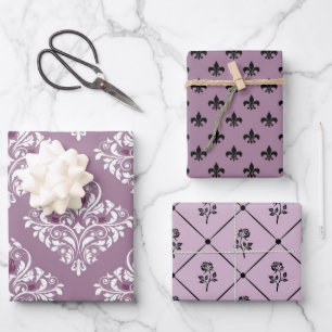 Feuille De Papier Cadeau Violet foncé et noir sur le thème de Paris