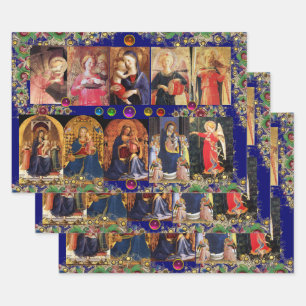 Feuille De Papier Cadeau VIRGIN, ENFANT ET ANGELS, Bleu or Fleur Noël