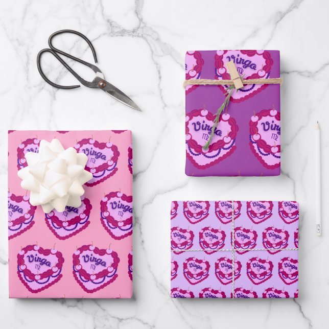 Feuille De Papier Cadeau Virgo Zodiac Coquette Coeur gâteau d'anniversaire (Recto)