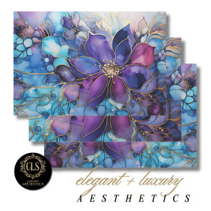 Feuille De Papier Cadeau Vitraux élégants fleurs violettes et bleues