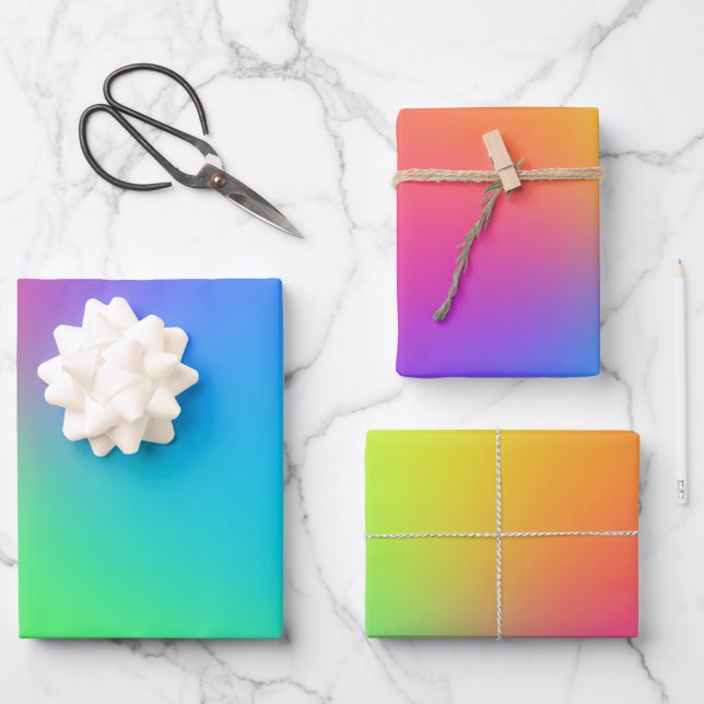 Feuille De Papier Cadeau Vivid Rainbow Ombre fête d'anniversaire (Recto)