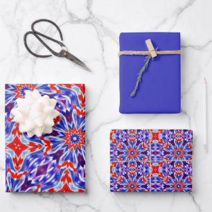 Feuille De Papier Cadeau Vivid violet, bleu, rouge et blanc Motif
