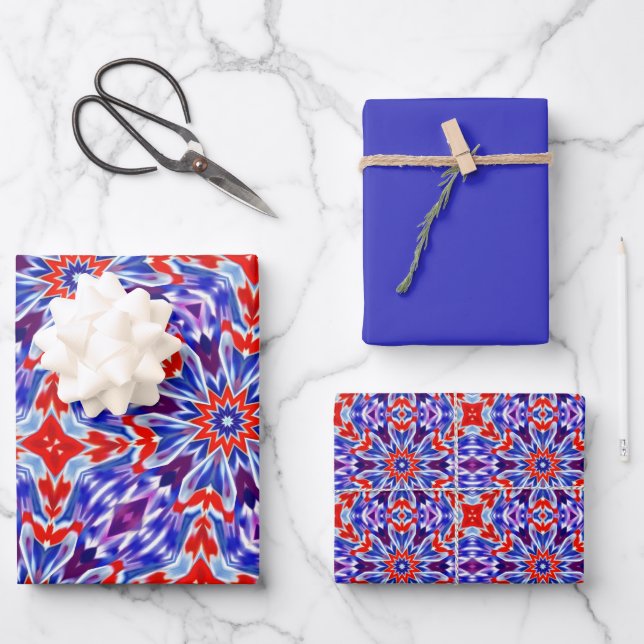 Feuille De Papier Cadeau Vivid violet, bleu, rouge et blanc Motif (Recto)