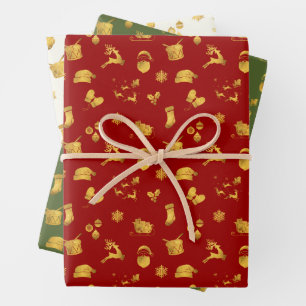 Feuille De Papier Cadeau Voeux simples ・ Éléments de Noël