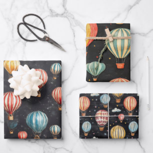 Feuille De Papier Cadeau Voler à air chaud Balloon Vintage Tableau noir Des