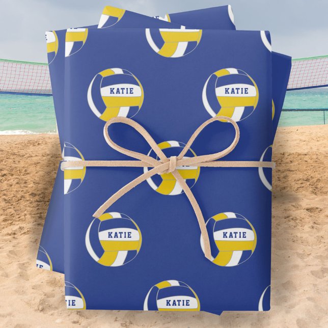 Feuille De Papier Cadeau Volleyball Ball Motif Enfants Nom Anniversaire Wra (Créateur téléchargé)