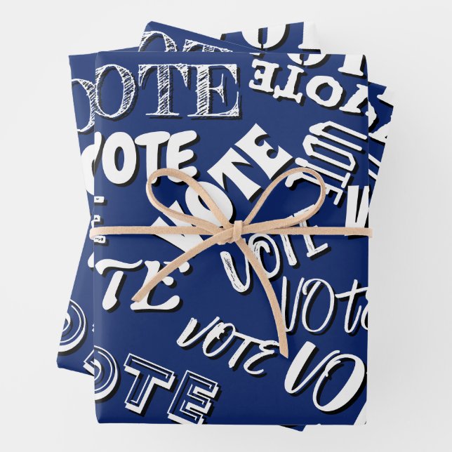Feuille De Papier Cadeau Vote texte police motif élection blanc bleu (En situation)