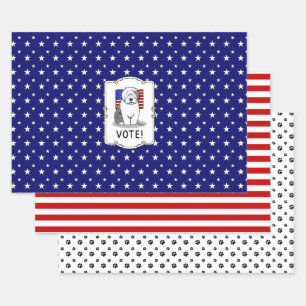Feuille De Papier Cadeau Votez ! Vieux anglais Sheepdog Grey 1 mignon polit