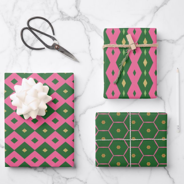 Feuille De Papier Cadeau Votre Altesse Élégante Motif Rose & Vert (Recto)