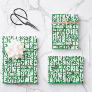 Feuille De Papier Cadeau Vous êtes un Mean One Mr Grinch Green Motif
