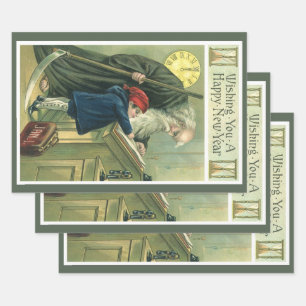 Feuille De Papier Cadeau Vous souhaitant une Bonne Année, Père Temps Vintag