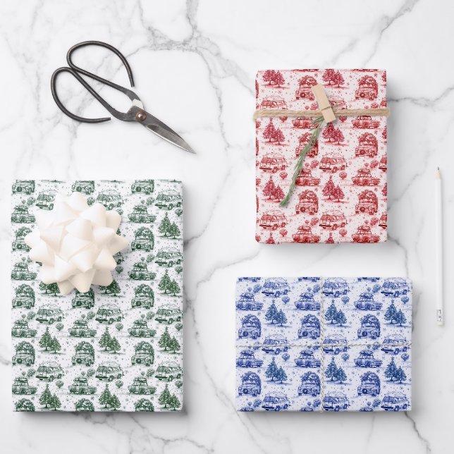 Feuille De Papier Cadeau Voyage de Noël toile | couleur mixte (Recto)