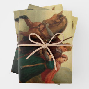 Feuille De Papier Cadeau Walther et Hildegund fuient avec leur cheval