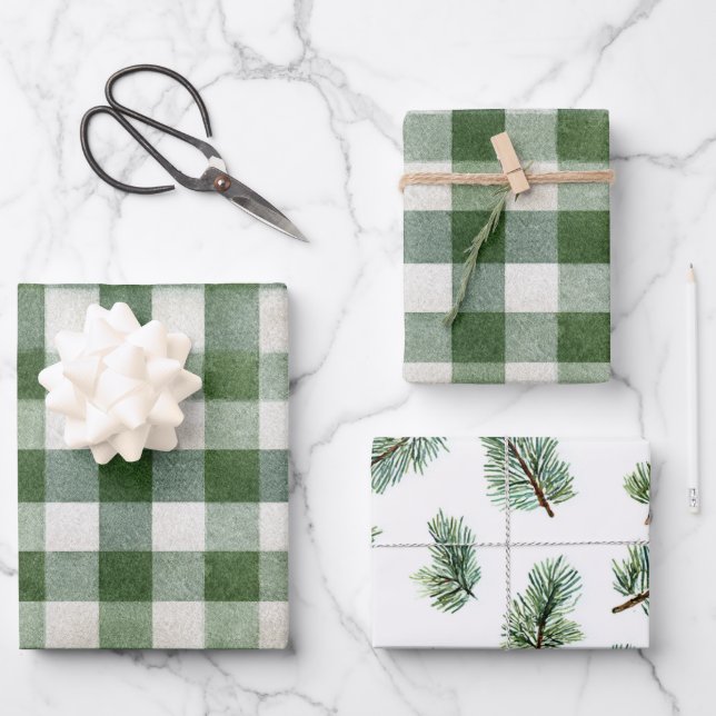 Feuille De Papier Cadeau Warm Cream Green Plaid Stripes Christmas (Recto)