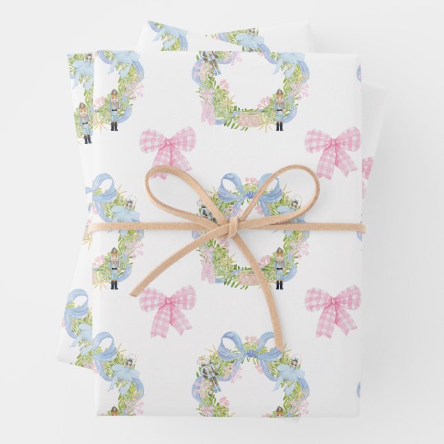 Feuille De Papier Cadeau Watercolor Christmas Nutcracker Wreath (En situation)