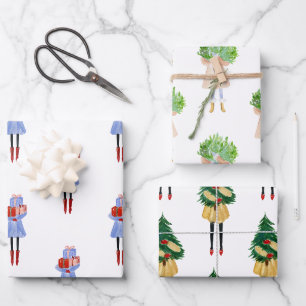 Feuille De Papier Cadeau Watercolor Fashion Girls de Noël