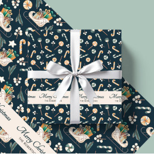 Feuille De Papier Cadeau Watercolor Fox Motif Joyeux Monogramme de Noël