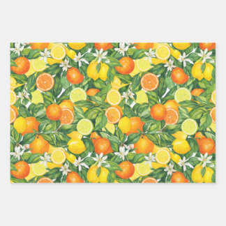 Feuille De Papier Cadeau Watercolor Lemon, Orange, and Lime Citrus