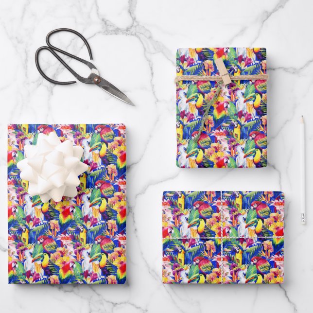 Feuille De Papier Cadeau Watercolor Parrots (Recto)