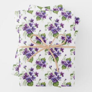 Feuille De Papier Cadeau Watercolor Violet Flowers Bouquet 