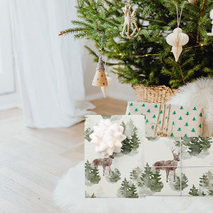 Feuille De Papier Cadeau Watercolor Winter Forest Motif sans joint