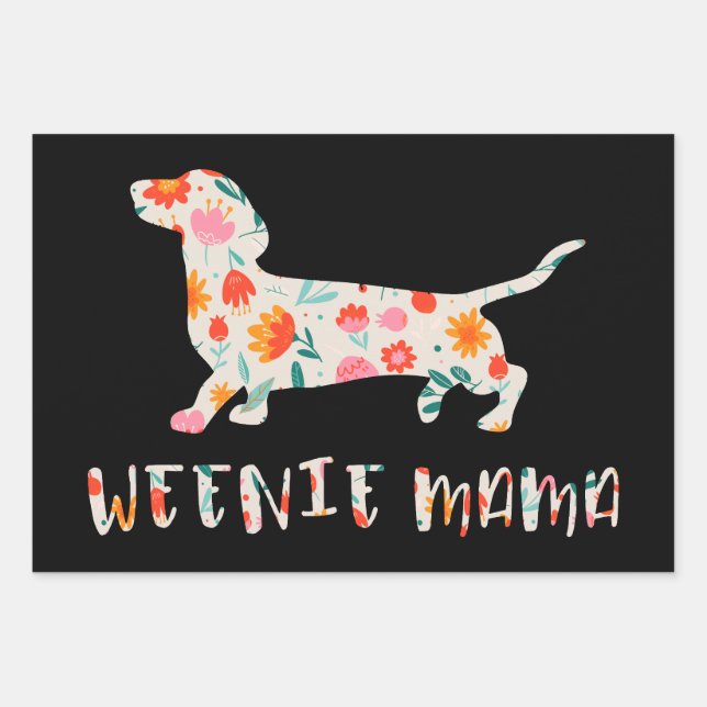 Feuille De Papier Cadeau Weenie Mama Dachshund floral (Devant)