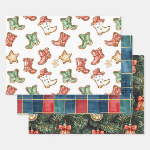 Feuille De Papier Cadeau Western Christmas Cowgirl Cowboy