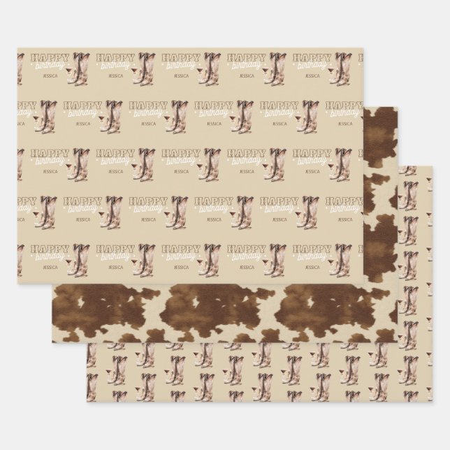 Feuille De Papier Cadeau Western Country Cowgirl Russe fête d'anniversaire (Lot)