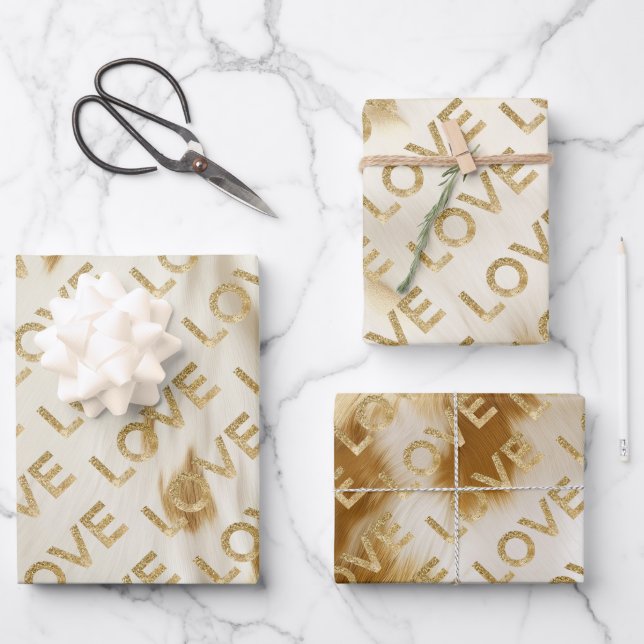 Feuille De Papier Cadeau Western Cream White Gold Glitz Love (Recto)