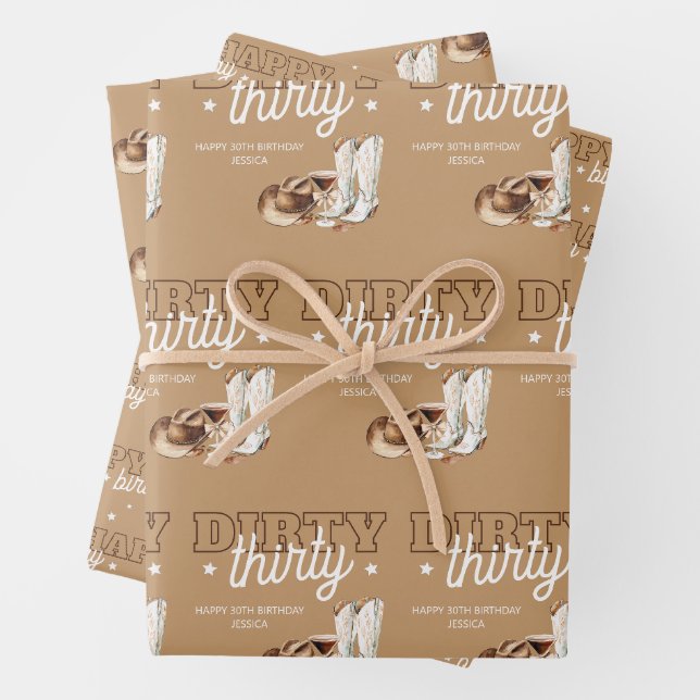 Feuille De Papier Cadeau Western Dirty Thirty Cowgirl 30th Birthday Party (En situation)