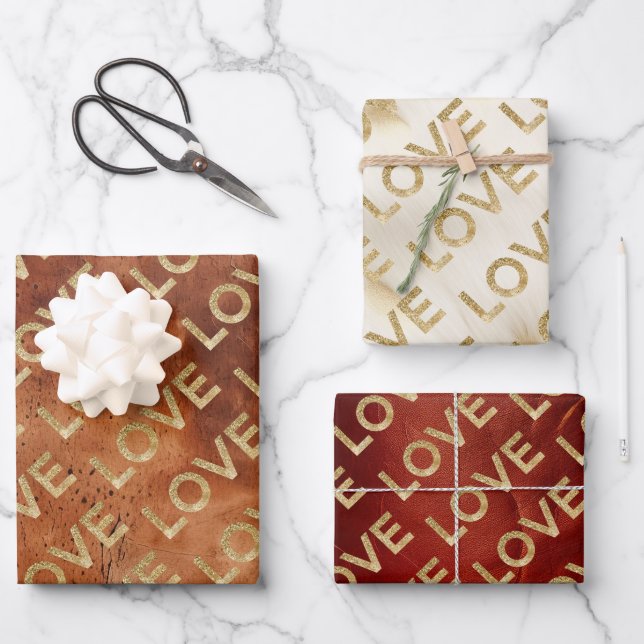 Feuille De Papier Cadeau Western Gold Glitz Love (Recto)