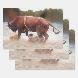 Feuille De Papier Cadeau Western Rodeo Bull Pays Rustique