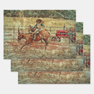 Feuille De Papier Cadeau Western Rodeo Country Horse équitation Texture