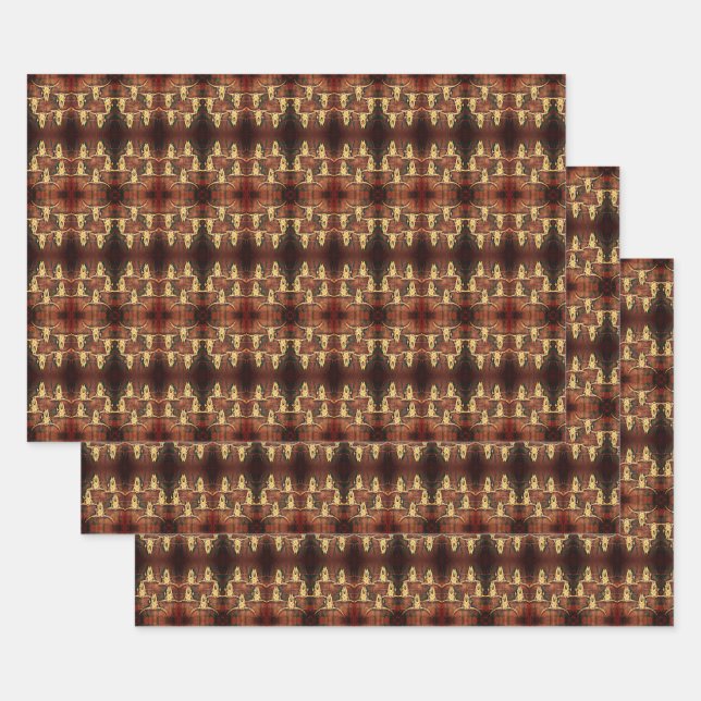 Feuille De Papier Cadeau Western Rustic Bull Skull Pays Style Plaid (Lot)