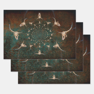 Feuille De Papier Cadeau Western Vintage Turquoise Texture Taureau Taureau