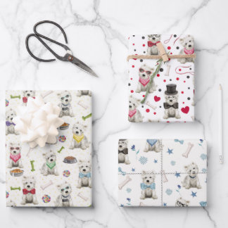 Feuille De Papier Cadeau Westies Blancs Avec Accessoires