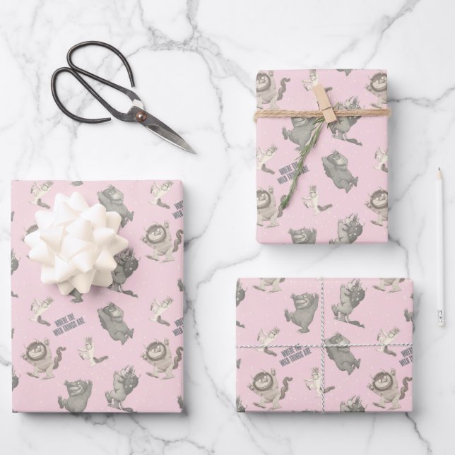 Feuille De Papier Cadeau Where the Wild Things Are Pink Star Pattern (Recto)
