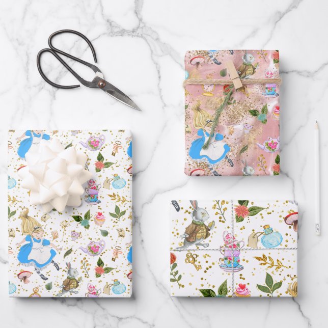 Feuille De Papier Cadeau Whimsical Alice's Adventures in Wonderland Party (Recto)