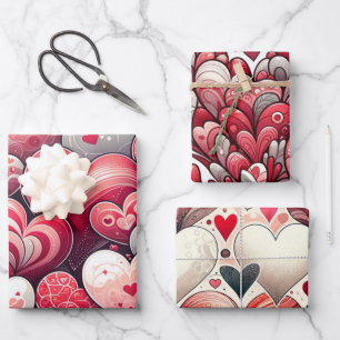 Feuille De Papier Cadeau Whimsical Artsy Fancy Grey et Red Valentine's Day