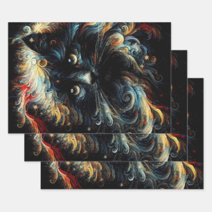 Feuille De Papier Cadeau Whimsical Black Cat Père Noël Casquette de Noël sa