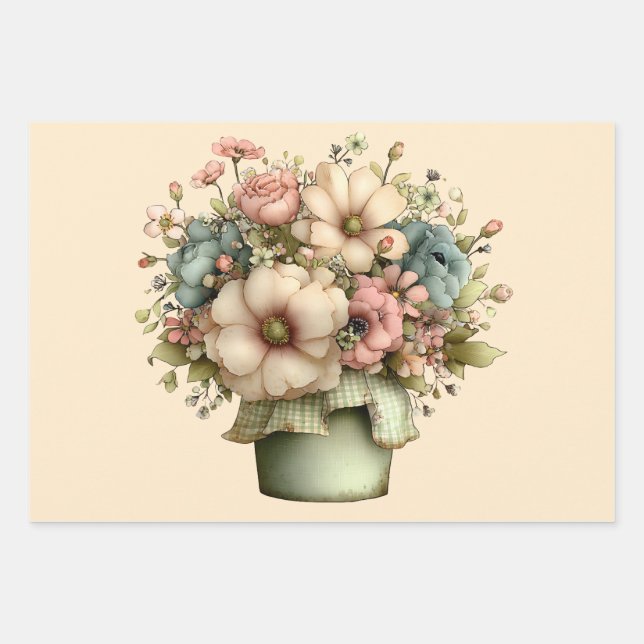 Feuille De Papier Cadeau Whimsical Flowers in a Planter Pot Cute (Devant)