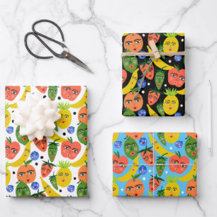 Feuille De Papier Cadeau Whimsical Funny Fruit Salade Motif Variété Pack