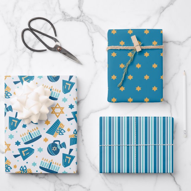 Feuille De Papier Cadeau Whimsical Happy Hannukah Coodinant (Recto)