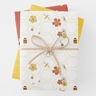 Feuille De Papier Cadeau Whimsical Honeycomb and Bumblebee collection