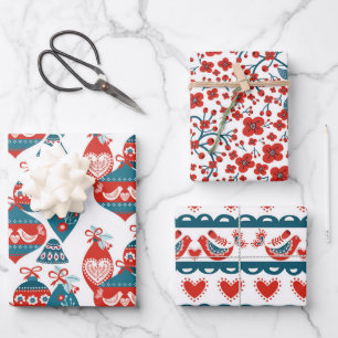 Feuille De Papier Cadeau Whimsical Nordic Christmas Ornamers and Deer