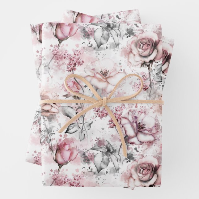 Feuille De Papier Cadeau Whimsical Peony et Roses (En situation)