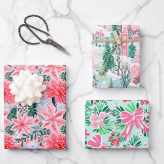 Feuille De Papier Cadeau Whimsical Pink Pastel Christmas Holiday Festive