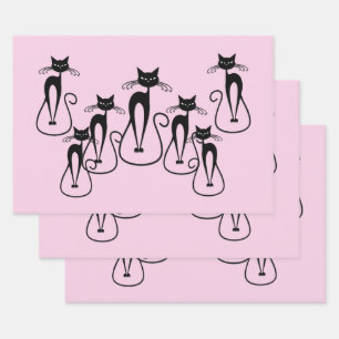 Feuille De Papier Cadeau Whimsical Skinny Chat noir rose