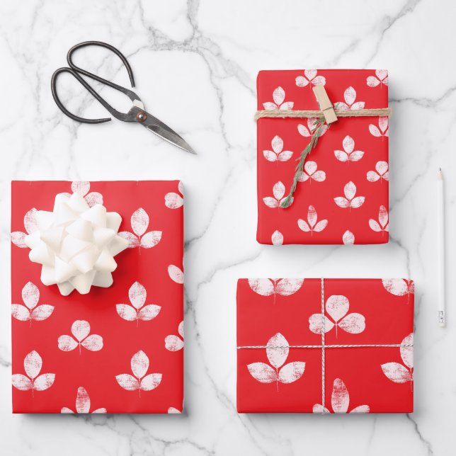 Feuille De Papier Cadeau White Clover Vermillion Red (Recto)