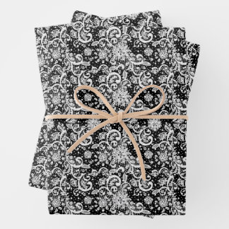 Feuille De Papier Cadeau White Lace on Black Background Pattern